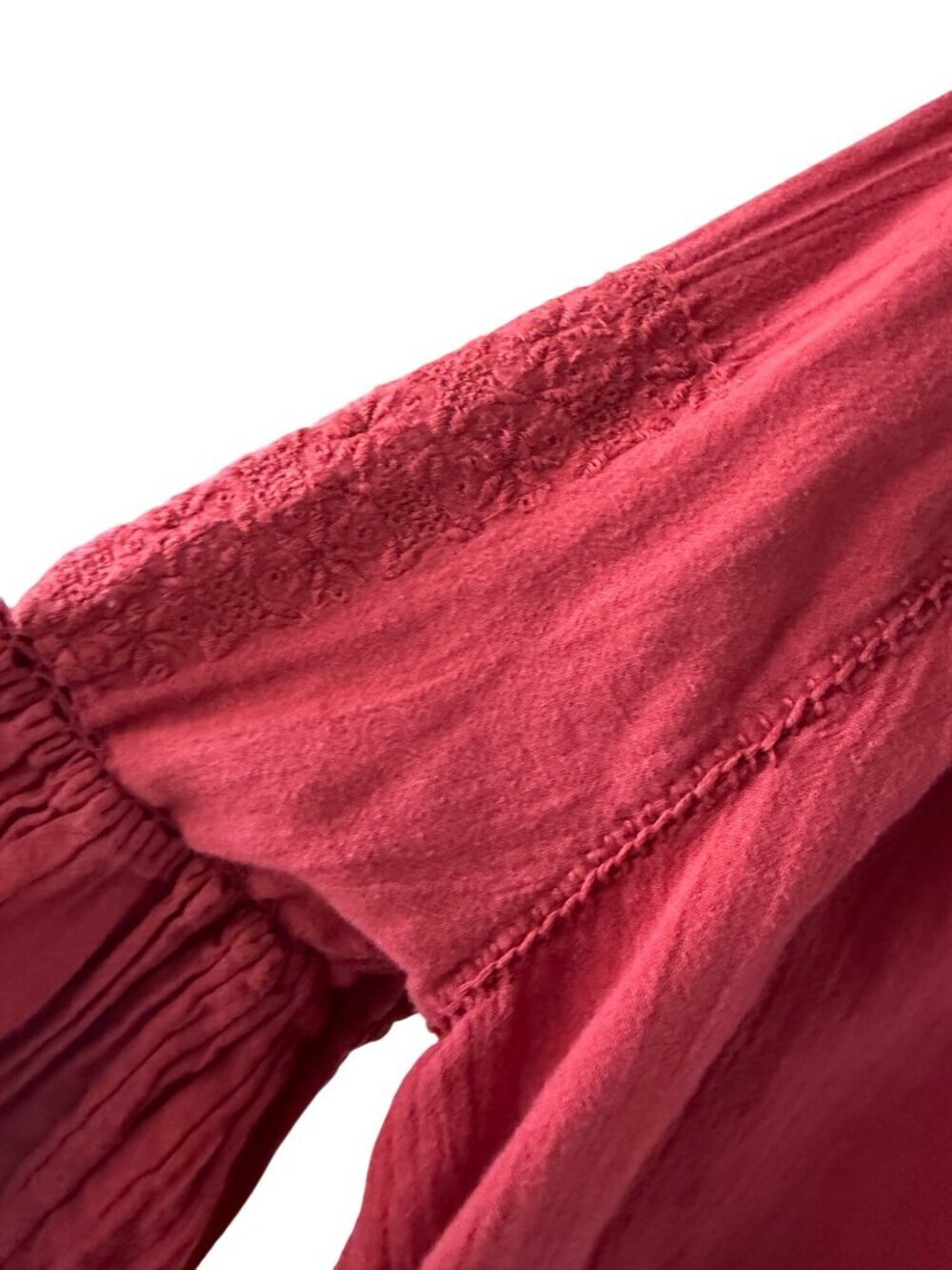 Doen Womens Embroidered Cotton Flowy Blouse Size Small Rust Red Cotton Bohemian - Picture 6 of 13